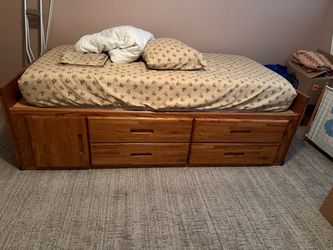 Oak Captain's Twin Bed with Storage Drawers