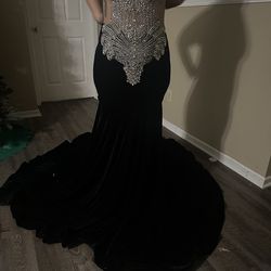 Aglist Swan Gown dress black velvet bottom, mesh/crystal top XL