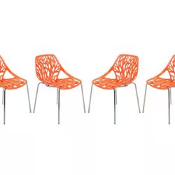 Stackable Dining Chair in Polypropylene Plastic with Chrome Metal Legs Set of 4 Modern Orange