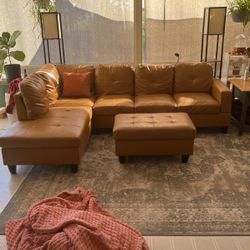 Faux Leather Couch With Ottoman