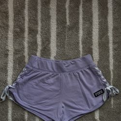 PINK Lavender Athletic Shorts Women’s XS Cotton Blend Lace Up Logo Pull On