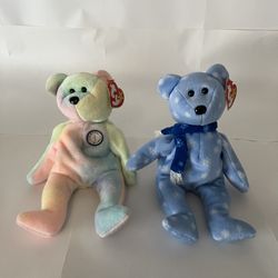 TY Beanie Baby B.B Birthday Bear And Vintage 1999 Holiday Teddy