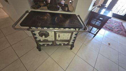 1800's Belgian Cast Iron Tile Antique Wood Burning Stove