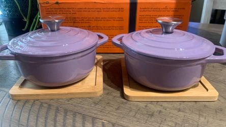 HAWOK Enameled Cast Iron Mini Dutch Oven, Dia5.51inch, 23oz, Set of 2 Lavender