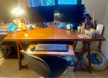 Solid Wood Spacious Desk with Sliding Keyboard Tray