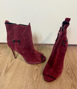 Brand New Rebecca Minkoff Burgundy Suede Peep-Toe Booties Size 7M