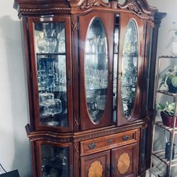 A Two-Piece China Cabinet, Beautiful Wood, 7 Feet High