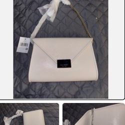 NWT AUTH KateSpade NY Med Anna Leather Envelope Clutch Crossbody Parchment $358