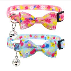 Floral Adjustable Breakaway Safety Cat Collar with Bow Tie and Bell 2 Pk