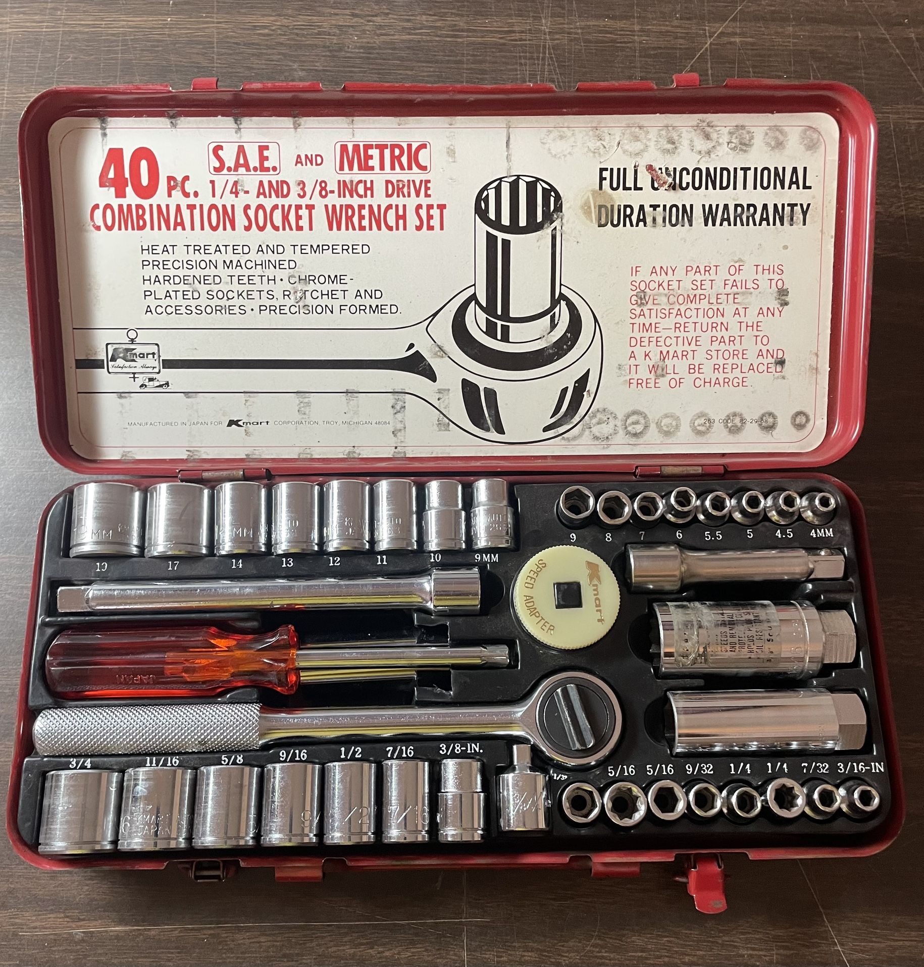 Rare Vintage Kmart Professional Quality 40 Pc S.A.E & Metric Socket Set Japan