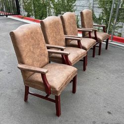 Tall Back Nail Trim Leather Throne Chippendale Office Armchairs 