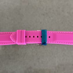 New 24mm Quick Release Pin Watch Band Strap Hot Pink White Stitches Silicone Stainless Steel Deployment Buckle
