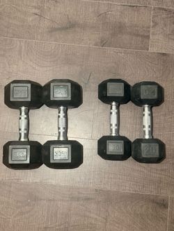 Rubber Hex Dumbbells — 30lb + 20lb Pairs (100 lbs Total) — Like New