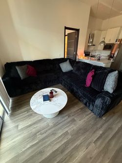Black Ribbed Fabric L-Shaped Sectional Sofa