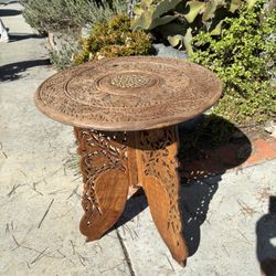 Teak Wood Table Plant Stand with Folding Base Antique