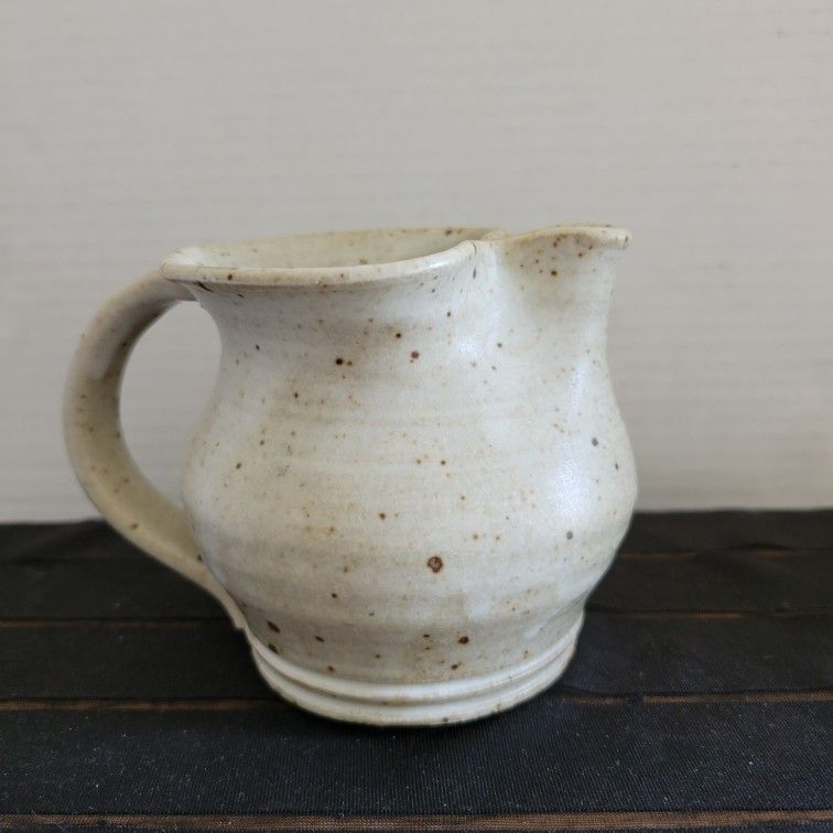 Vintage Hand Thrown Speckled Pottery Mini Pitcher Pinched Spout Signed Ricard