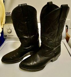 MENS BLACK ARIAT FULL LEATHER COWBOY BOOTS, SIZE 8.5