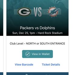 Packers Dolphins Club Seats W BLUE Parking 