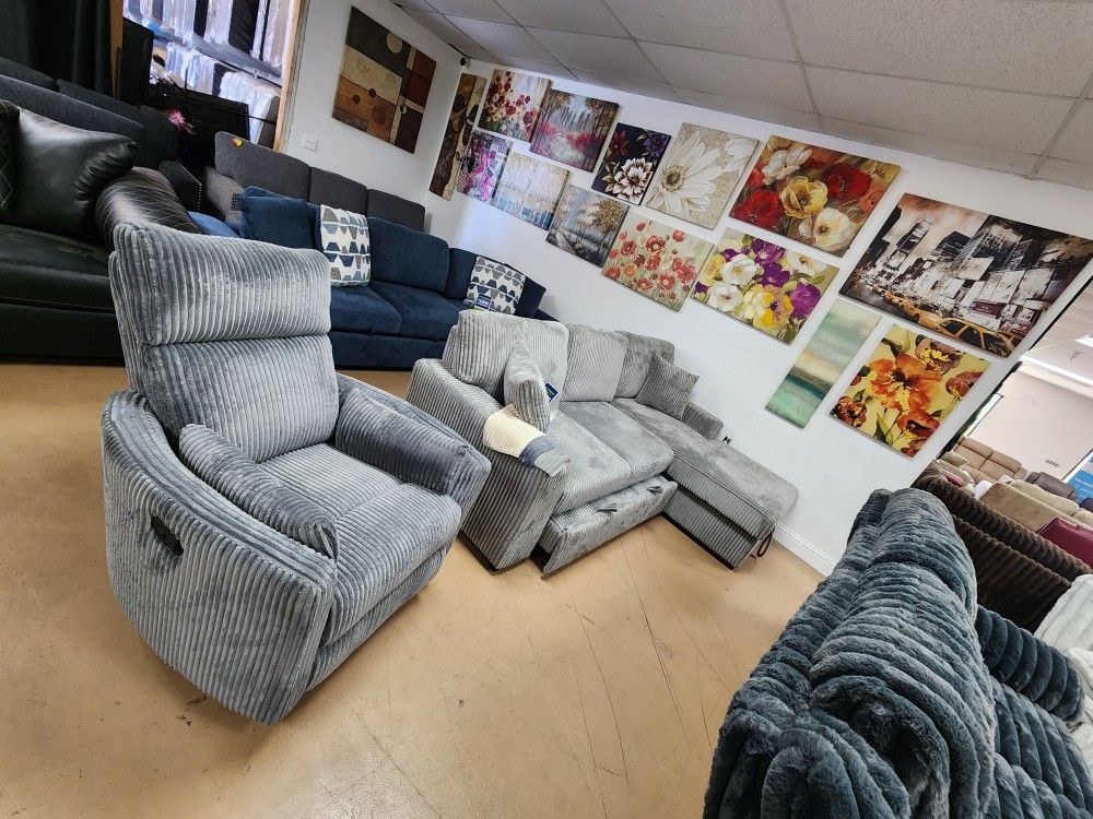 Curdoroy Comfortable Sectional With Bed Sleeper And Chaise Lounge