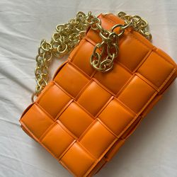Orange Purse W/ Gold Chain Strap
