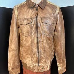 Lee  VTG  Re-Print Men’s Bomber Jacket Distressed Brown Large