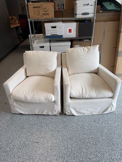 White Slipcovered Accent Chairs – $50 Each / $90 Pair