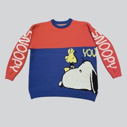 Snoopy and Woodstock vintage red and blue knit crewneck sweatshirt Size Large 