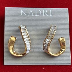 Swarovski Swan Signed Baguette Crystal Hoop Earrings. 