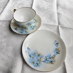 Noritake Cup & Saucer & Dessert Plate - Forget Me Nots