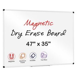 Magnetic Dry Erase Board, 47 X 35 Inches, Wall Mounted White Board with Pen Tray, Silver Aluminium Frame