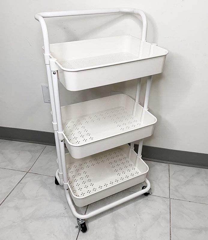 $35 each (new in box) 3-tier shelf utility cart mobile storage organizer 17x14x34 inches rolling wheels