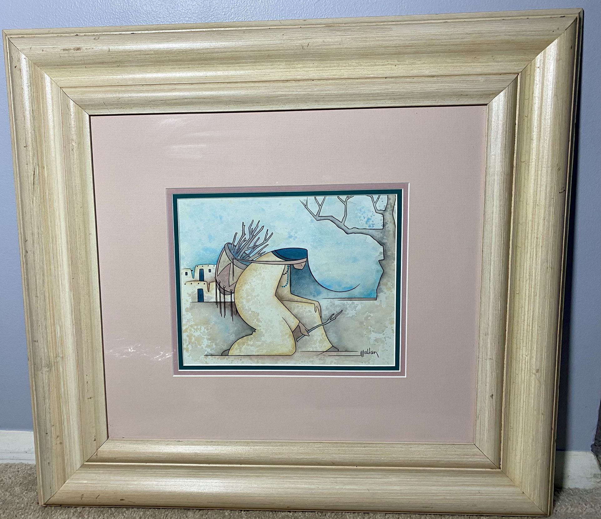Woman Gathering Firewood With Wooden Frame