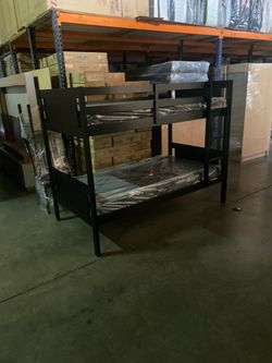 Twin bunk bed. Comes in espresso, grey, & white. Assembly required. Assembly not included. Taxes included. Free delivery.  Bunk bed only-$299 Bunk bed