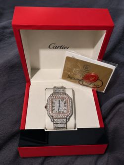 Cartier Santos Diamond-Set Watch with Box