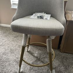 (1) New Amisco Duncan 26” Sun Gold Metal Grey Fabric Premium Swivel Counter Stool