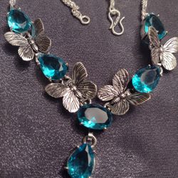 Gorgeous Butterfly And Blue Topaz Jewelry Set.