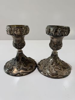 Vintage Godinger Silver Plate Grape Pattern Candlestick Holders Pair Ornate
