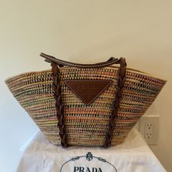 P Multicolor Raffia Tote Designer Purse