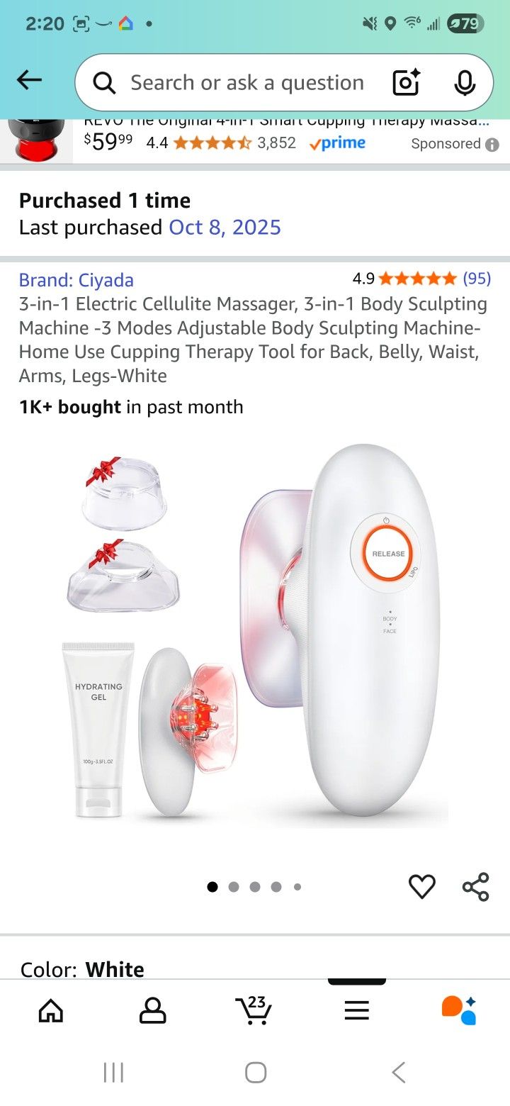 3-in-1 Electric Cellulite Massager, 3-in-1 Body Sculpting Machine -3 Modes Adjustable Body Sculpting Machine- Home Use Cupping Therapy Tool for Back, 
