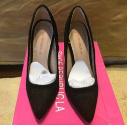 Black faux hair heels