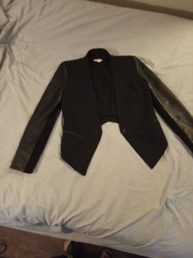 Helmut Lang Wool Blazer with Leather Sleeves