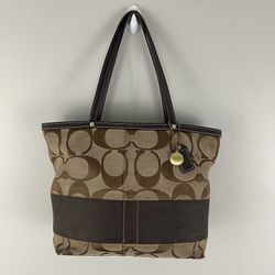 COACH Vintage Brown Signature Jacquard Tote Bag Purse