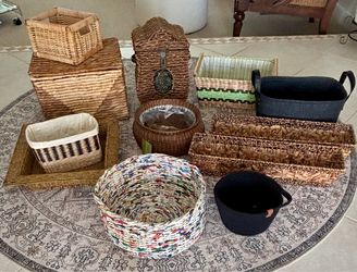15 Pc Woven Rattan Wicker Decorative Storage Chests and Baskets