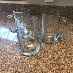 3 Glass Beer Mugs