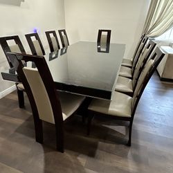 Large Dining Table, 10 Chairs, 4 Drawer Buffet