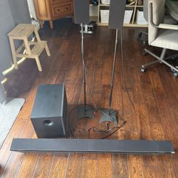 Vizio Surround Sound With Subwoofer And 2 Side Speakers With 2 Stands
