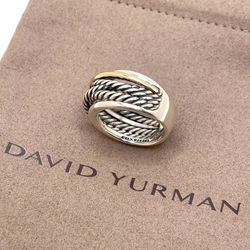 David Yurman Sterling Silver 14K Yellow Gold Narrow Crossover Ring Size 9