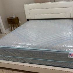 New KING SIZE BED FRAME WITH MATTRESS AND BOX SPRING SET NEW BED SET KING BED WHITE 