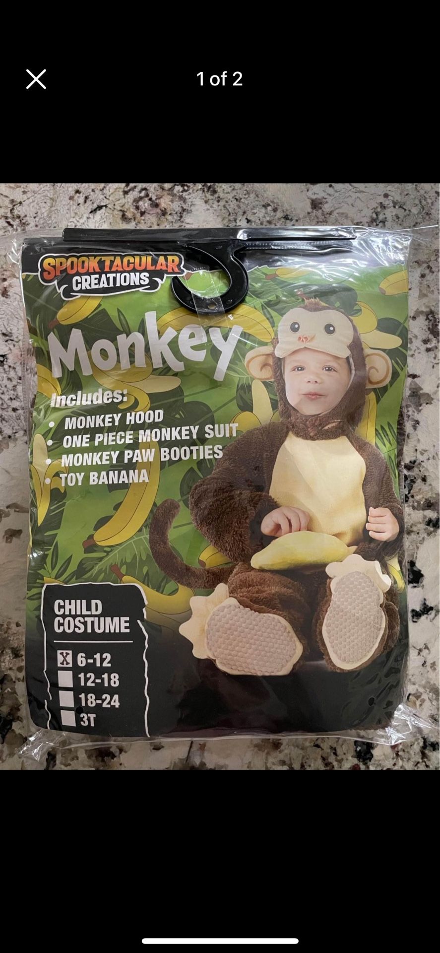 Monkey Halloween Costume Infant Size 6-12 Months
