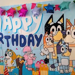 Bluey Birthday Banner And Balloons 